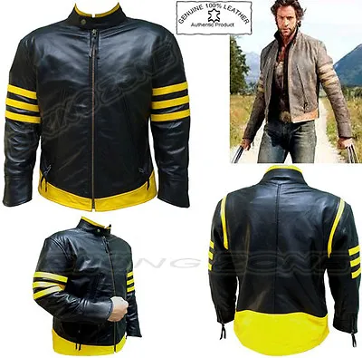 £119.99 • Buy X-men Wolverine Style Mens Blk/yelo Fashion High Quality Analene  Leather Jacket