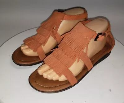Minnetonka Sandals Women's Size 7 Orange Suede Fringe 71302 Strap • $23.97