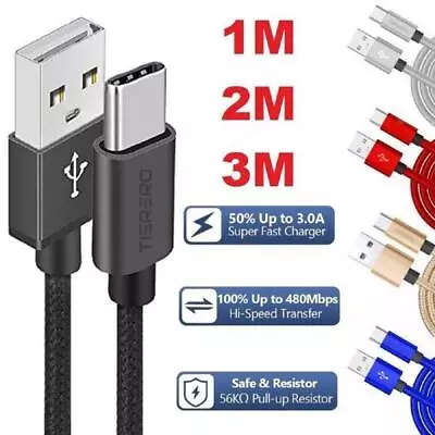 Usb A To Usb C Cable Lead For All Type C Devices Fast Charging Charger Phone 20w • £4.75