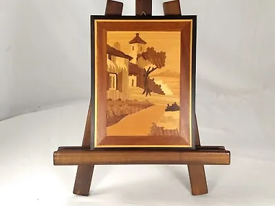Vintage Marquetry Art Italian Inlaid Wood Picture Church Coastal Town Italy • $23.95
