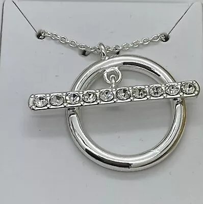 Macy's Silver Tone Pave Crystal Circle Necklace • $6.99