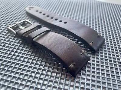 20mm Thick DARK Mocasson Leather Vintage Watch Band Strap Brown Stitch • $34.99