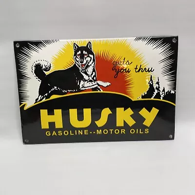 Husky Gasoline Porcelain Vintage Style Sign Oil Gas Station Motor Oil • $72.99