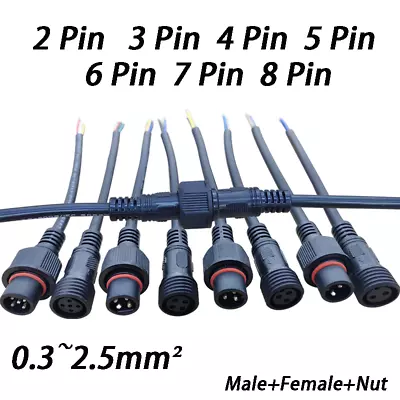 Waterproof Cable Connector Plug 2/3/4/5/6/7/8 Pins Male Female Outdoor Rainproof • $6.37