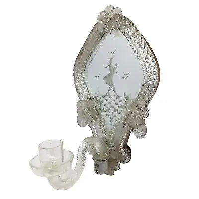 Venetian Mirrored Candle Holder Wall Sconce Ornate Etched Murano Art Glass W/Arm • $397.50