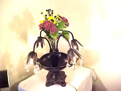 Fabulous Antique Art Nouveau Vase Lamp With Prisms  Lion Base • $125