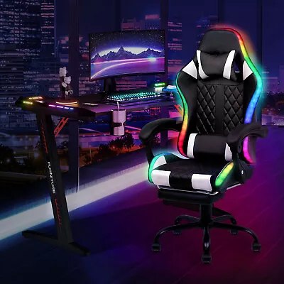 Ufurniture Gaming Desk Chair Set 12 LED Light  Tilt135° W/ Headrest Footrest • $339.99