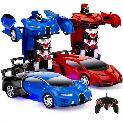 Set Of 2 Cool Transformation One Button Transforming Robots Red Blue 1:18  RC • $31