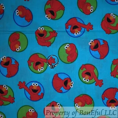 BonEFul FQ Cotton Quilt Aqua Blue RED ELMO Sesame Street Bubble Dot Character US • $28