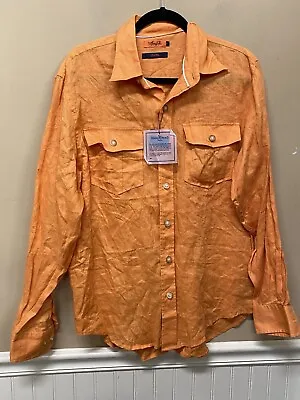 Marc Ecko Mens Linen Button Front Shirt Orange Long Sleeve Size M NWT • $22.49