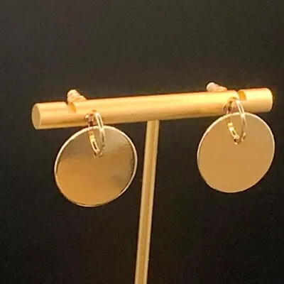 Coin Disc Stud Drop Front Facing Gold Plated Dangle Earrings New • £7