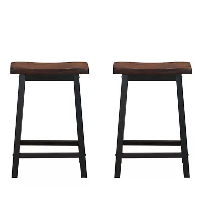 Set Of 2 24  Bar Stools Saddle Seat Pub Chair For Kitchen Dining Room Home Brown • $84.99