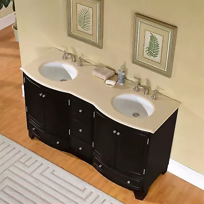 60-inch Bathroom Double Sink Vanity Creamy Marble Top Lavatory Cabinet 0703CM • $1690