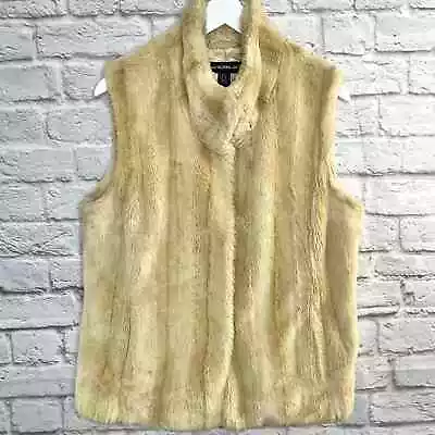 Kristen Blake Burnout Stripe Faux Fur Vest In Bone Rabbit Womens Size L • $25