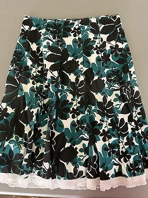 STYLE & CO WOMENS PETITE SKIRT 8 BLACK/TEAL FIT& FLARE SLIP Has Rips • $6.50