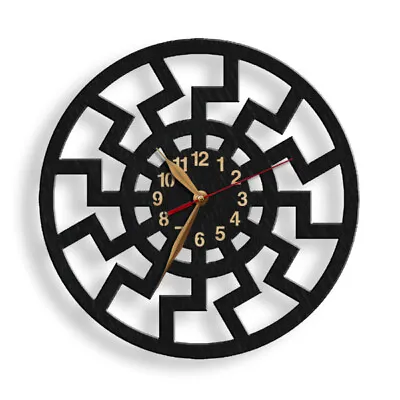 £51.54 • Buy Black Sun Wall Clock, Occult Symbol Wooden Sun Wheel Clock #92
