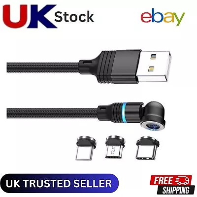 3A USB Magnetic Fast Charging Cable 3 In 1 For IPhone Android Micro Type-C Cable • £1.25