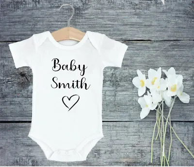 £6.99 • Buy Personalised Custom Baby Name Vest Heart Baby Grow Bodysuit Reveal Announcement
