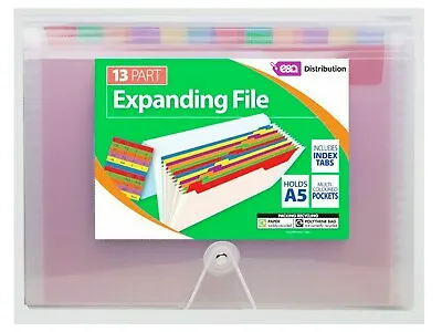 13 Part Expanding File Holds A5 Documents Multicolored Pocket Index Tabs & Card  • £5.49