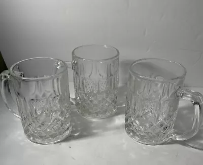 Clear Glass Mini Beer Mugs With Handle Set Of 3 Thick Sturdy Base Marked KIG • $12.99