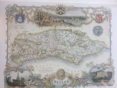 Sussex Antique Colour Map Thomas Moule County Maps Of Old England 14“ • £14.99
