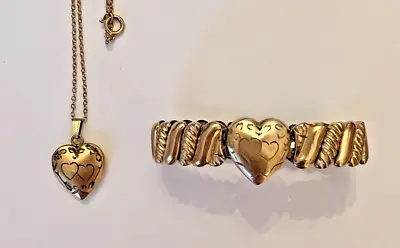 $125 • Buy Vintage Baby Child Gold Plate Sweetheart Expansion Heart Bracelet & Locket Chain