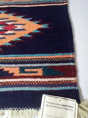 $65 • Buy Vintage Hand Woven Zapotec Indian Mexican Oaxaca Wool Rug/Wall Hanging Signed 