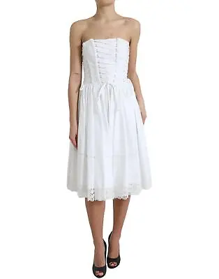 Dolce&Gabbana Women White Dress Cotton Blend A-Line Bustier Corset Gown Sz IT 42 • $1543.74