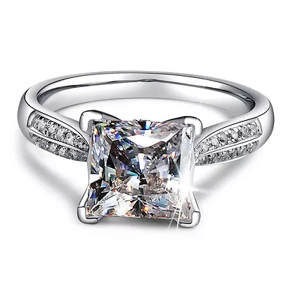 2ct Princess Cut AAA CZ 925 Silver Women's Engagement Wedding Band Ring Size 4-9 • $9.99