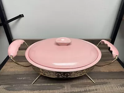 Miramar Of California 773 Ovenproof Casserole Dish Lid Pink & Carrier Stand ’50s • $65