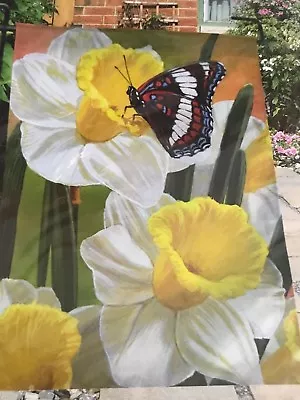 HUMMINGBIRD HAVEN *Daffodils Butterflies* Small House Garden Flag 12.5  X 18  • $6.95