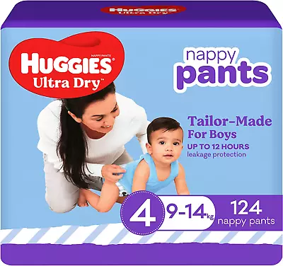 Huggies Ultra Dry Nappy Pants Boy Size 4 (9-14Kg) 124 Count (2 X 62 Pack) -New A • $73.60