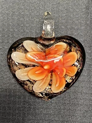 Murano Style Glass Pendant With Black Floral Orange Gold & Clear • $10