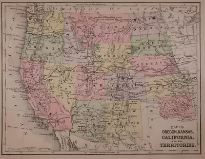 Antique 1890 Mitchell's Atlas Map ~ WESTERN STATES - COLORADO CALIFORNIA UTAH • $18