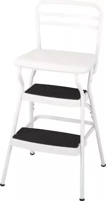 White Retro Flip Up Step Stool Chair Counter Height Kitchen Office Home Ladder • $76.49