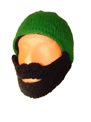 100% Wool Funny Beard And Moustache Hat Fancy Dress Warm Winter Strap Beanie • £10.95