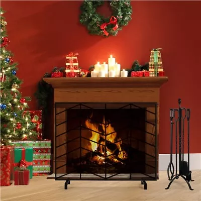 5 Pcs Black Coated Steel Fireplace Tool Sets Indoor Fireplace Accessories Poker • $33.29