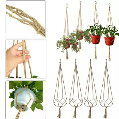 4PCS Garden Plant Hanger Macrame Hanging Planter Basket Rope Flower Pot Holder • £4.89