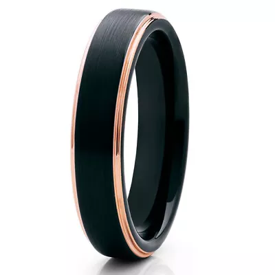 4mm Tungsten Carbide Men Ring Women Wedding Bands Rings Brushed Black/Gold • £16.79