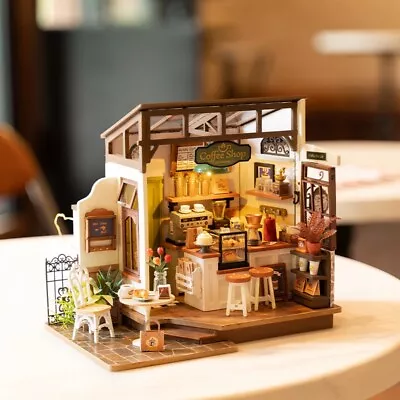 Rolife DIY LED Miniature House Café House Handmade Dolls House Model Kits Toys • $41.99