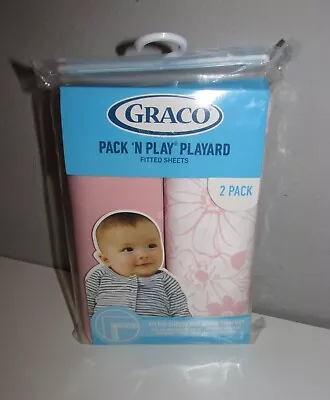 Graco Pack 'N Play Playard Fitted Sheets 2 PACK Pink/Floral - BRAND NEW UNOPENED • $14.99