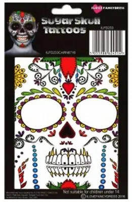 Mexican Sugar Skull Day Of The Dead Temporary Face Tattoos Halloween Adults  • £2.99