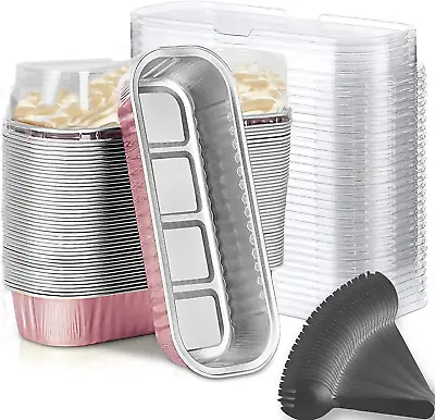 50-Pack Mini Loaf Baking Pans With Lids And Spoons (6.8Oz) Rectangle Aluminum • $24.99