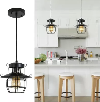 Vintage Farmhouse Pendant Light Rustic Metal Caged Pendant Lights • $60.97