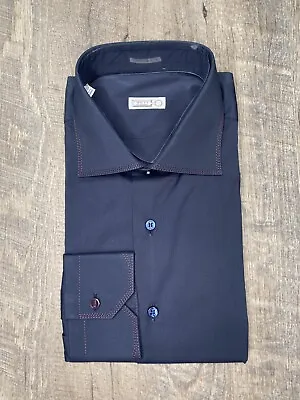 New ZILLI $800 Dark Navy Blue 100% Cotton Dress Shirt Sz 40/ 15 3/4 • $245