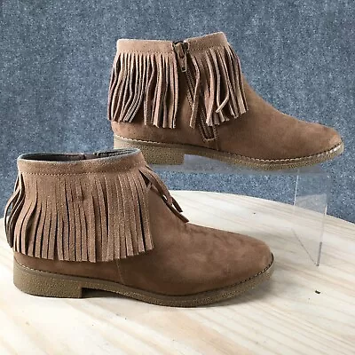 Mossimo Supply Co Boots Womens 8 Fringe Side Zip Ankle Bootie Heel Beige Leather • $18.39