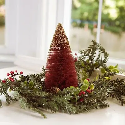 $21.99 • Buy 9  Tall Deep Red Holiday Bottle Brush Christmas Tree With Gold Glitter
