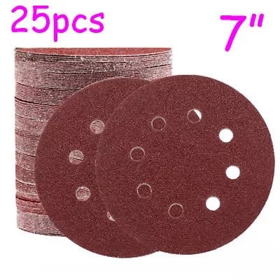 180mm/ 7  Plaster Drywall Sanding Discs Pads Hook Loop 8 Hole 40-2000 Grit 25pcs • $24.92