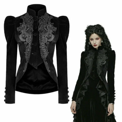 £40.10 • Buy Women Gothic Riding Jacket Coat Black Velvet Lace Steampunk Victorian Clothing