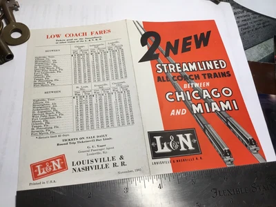 $17.99 • Buy 1940 Louisville & Nashville Railroad Florida Passenger Train Brochure 2 Trains